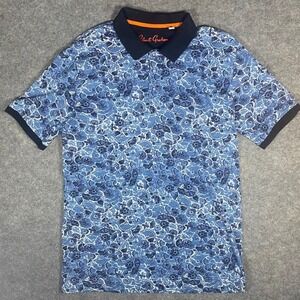 Robert Graham Mens Blue Floral Classic Fit Short Sleeve Polo Shirt Size L